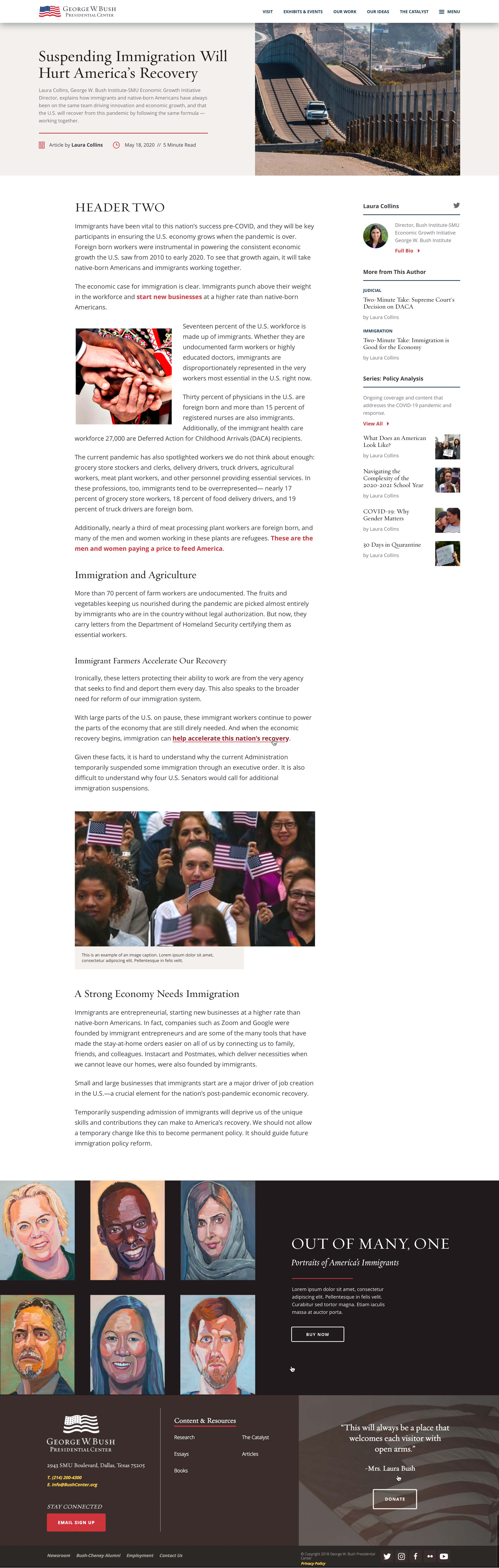 Bush Presidential Center's Immigration Article Page on Desktop by Zaq Dayton at Lifeblue