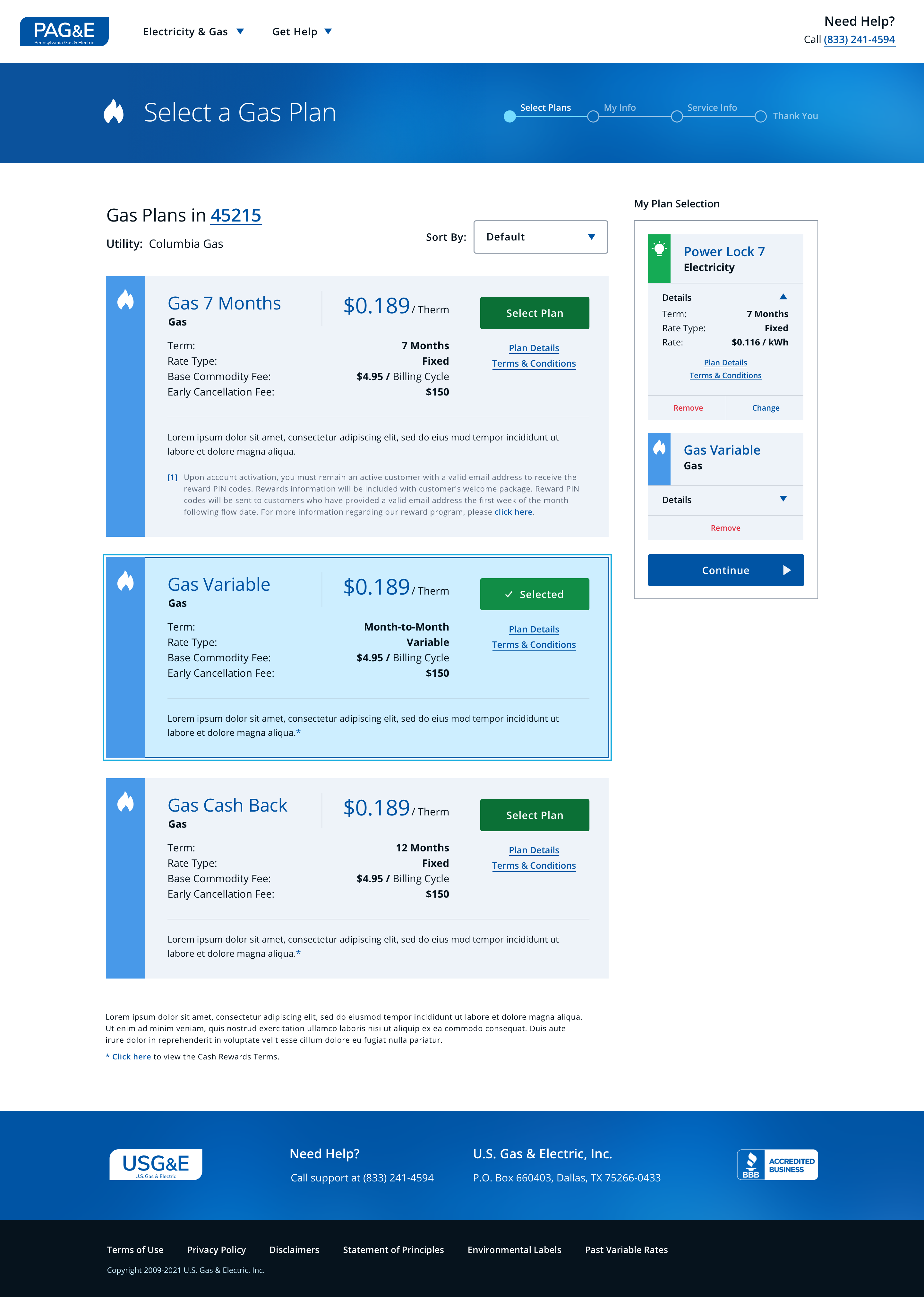 U.S. Gas & Electric Customer Enrollment Pick Your Plans Page on Desktop by Zaq Dayton at Lifeblue