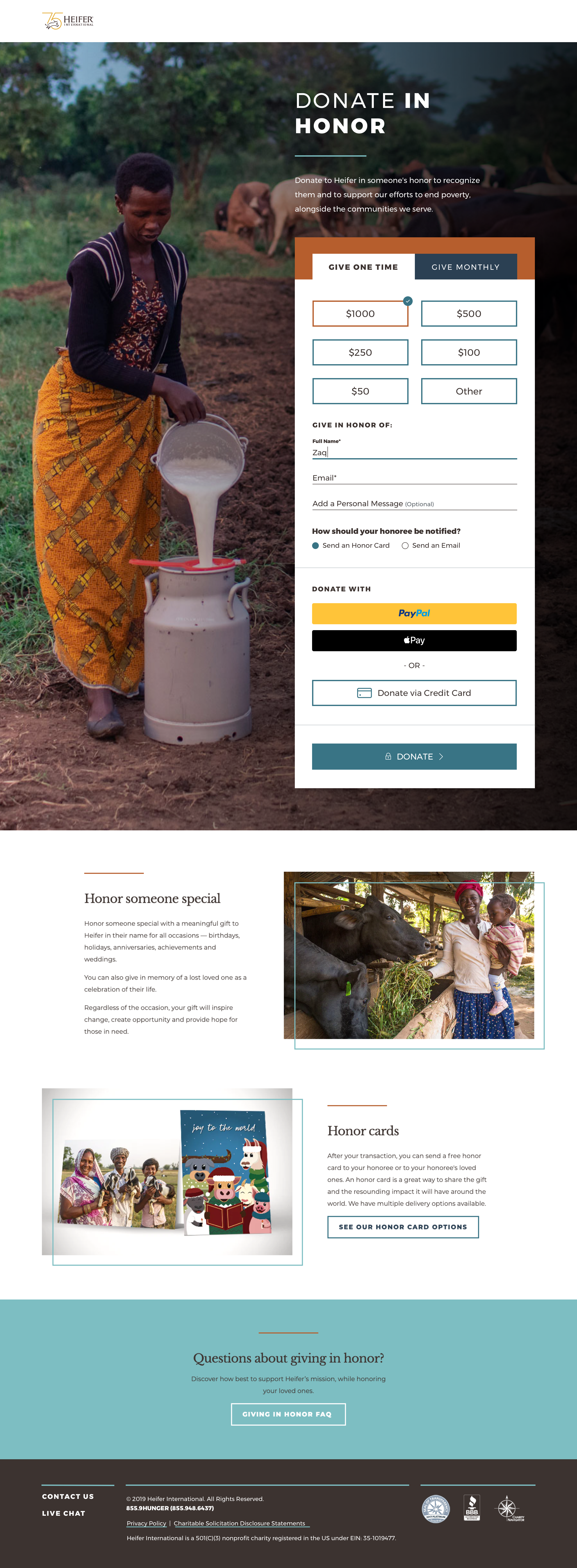 Heifer International Made of Honor Campaign Page on Desktop by Zaq Dayton at Lifeblue